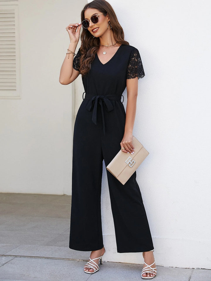 Contrast Lace Short Sleeved Jumpsuit