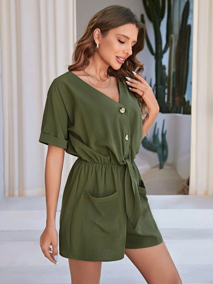 Roll Up Sleeves Dual Pocket Romper