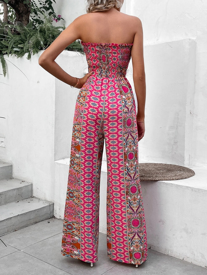 Printed Shirred Jumpsuit