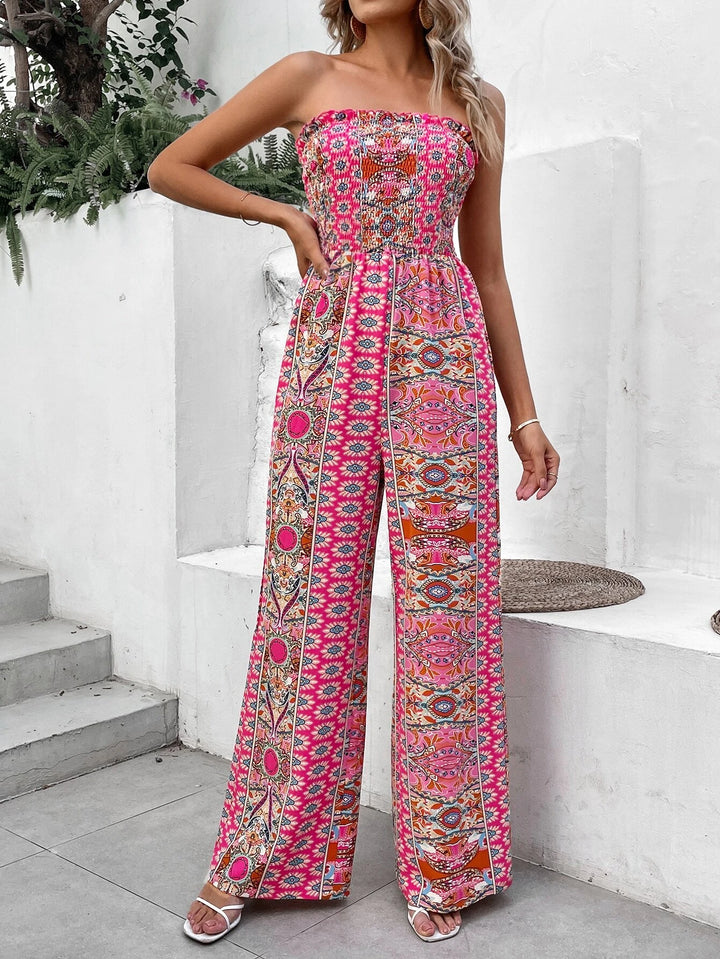 Printed Shirred Jumpsuit