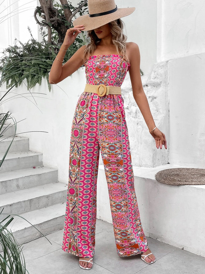 Printed Shirred Jumpsuit