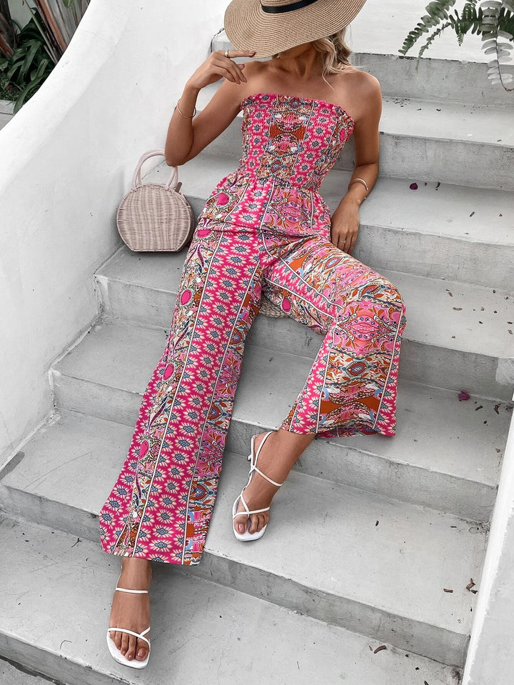 Printed Shirred Jumpsuit