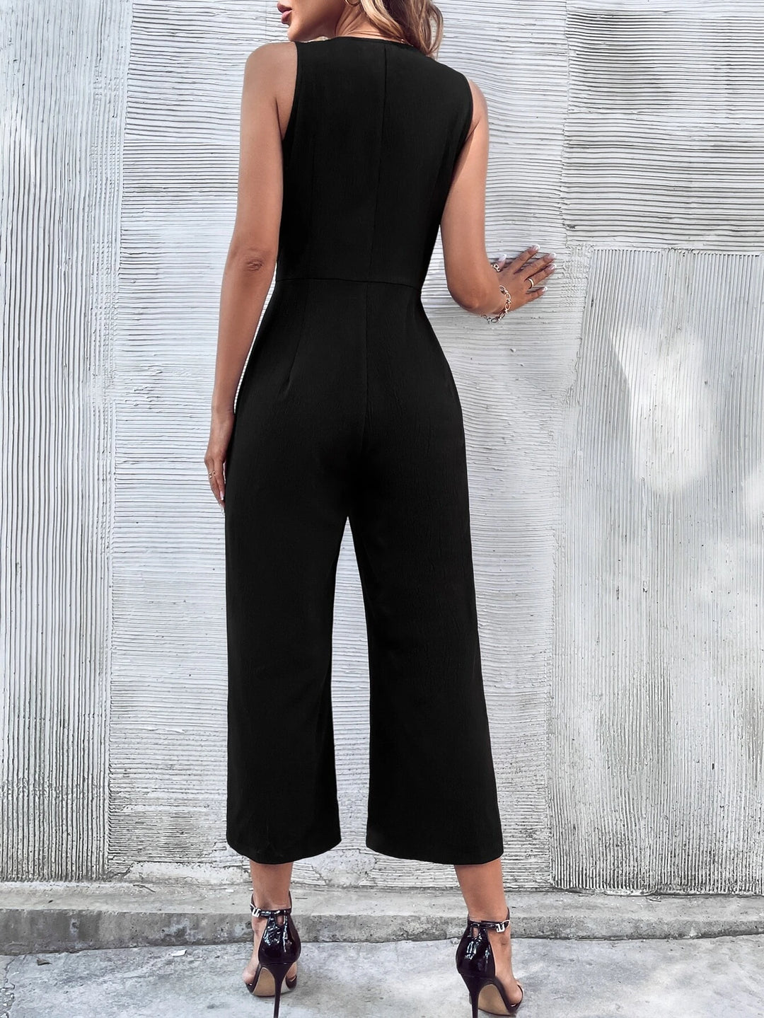 Button Front Sleeveless Jumpsuit