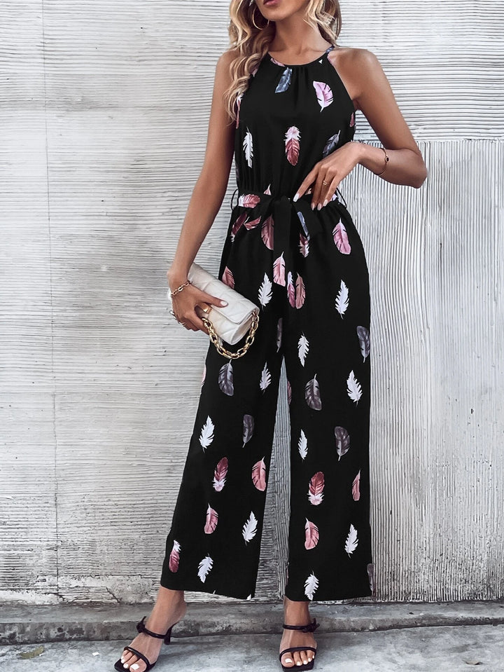 Print Belted Halter Jumpsuit