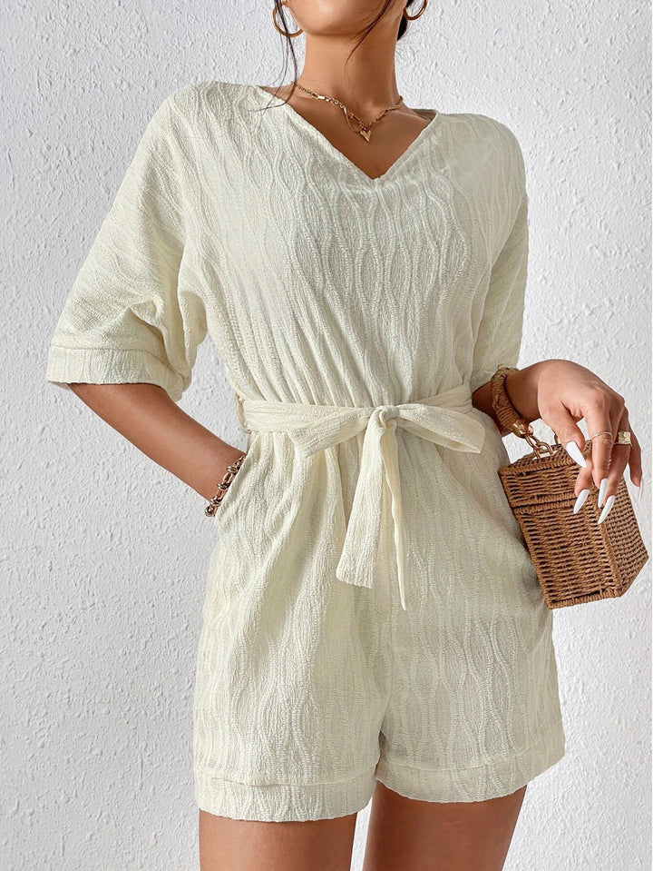 Batwing Sleeve Romper With Belt