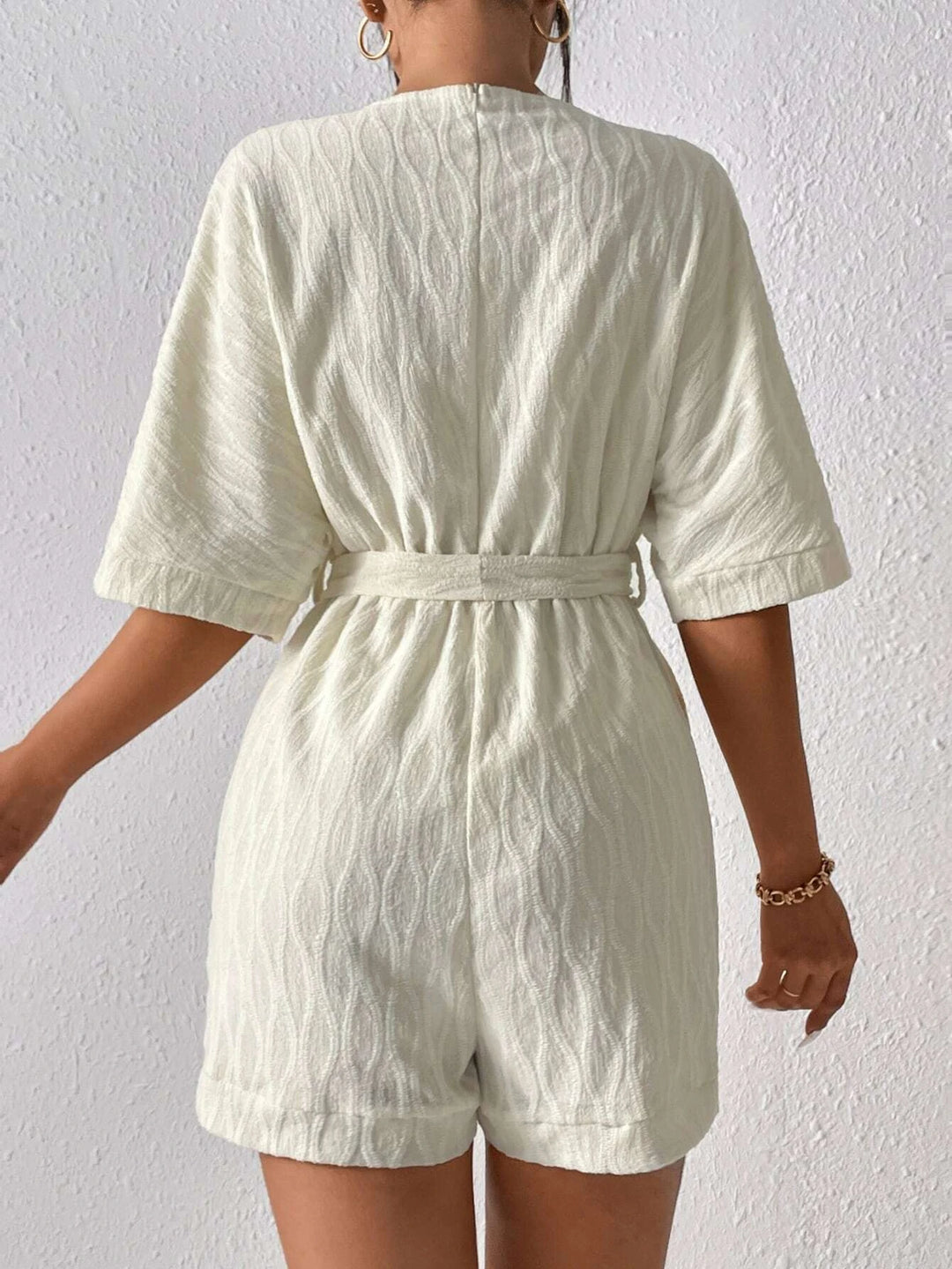 Batwing Sleeve Romper With Belt