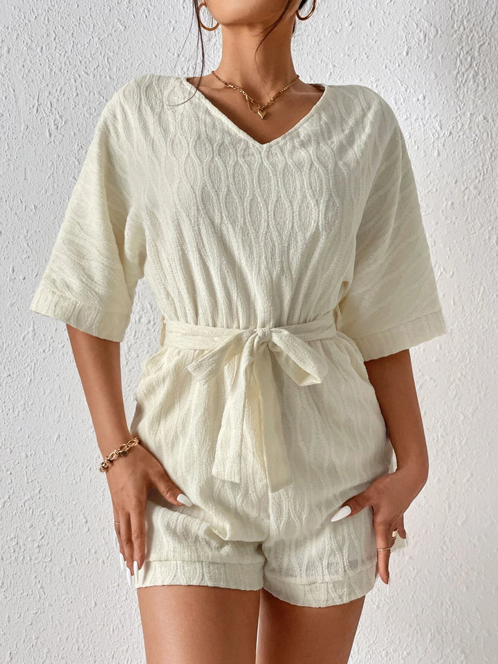 Batwing Sleeve Romper With Belt