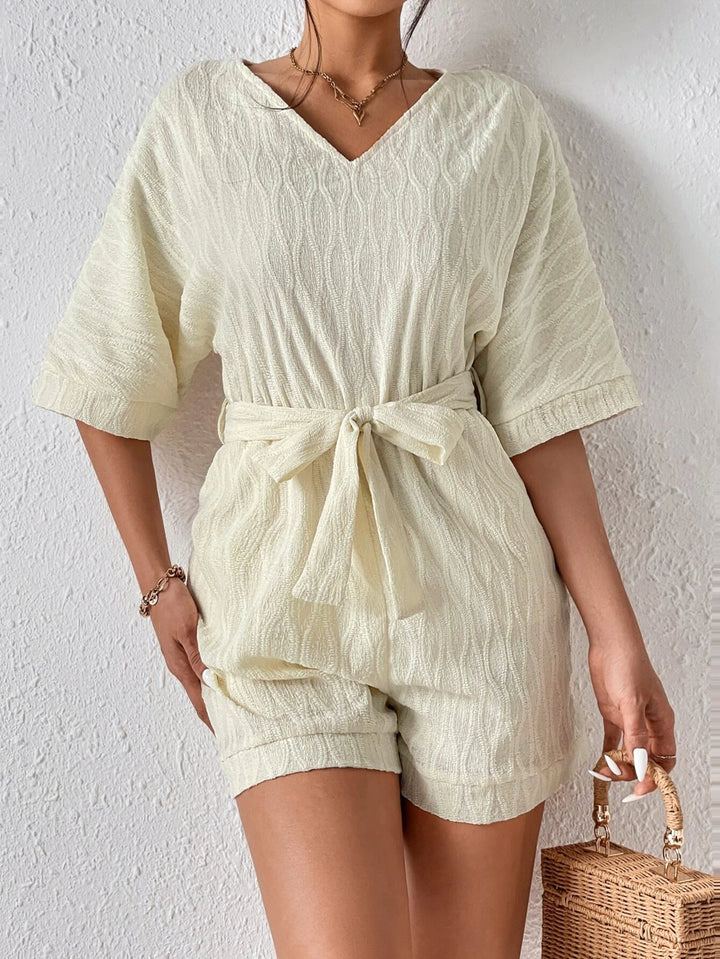 Batwing Sleeve Romper With Belt