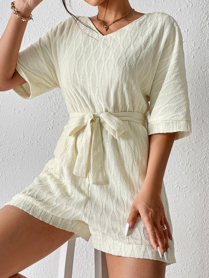 Batwing Sleeve Romper With Belt