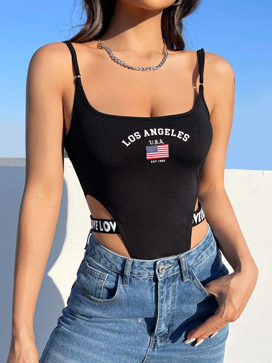 Drapeau américain et lettre Graphic Cami Body coupe haute