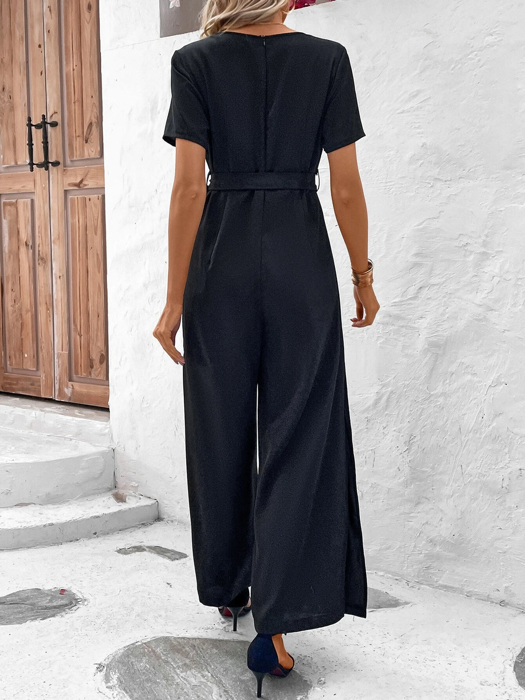 Solid Colored Short Sleeve Jumpsuit