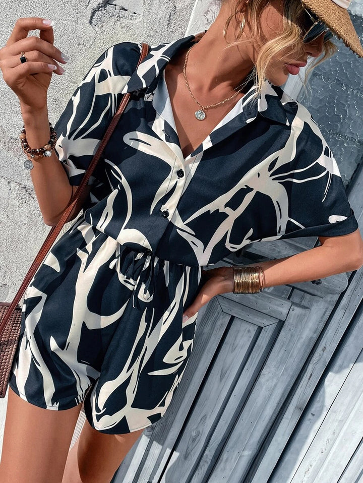 Graphic Print Front Knot Romper