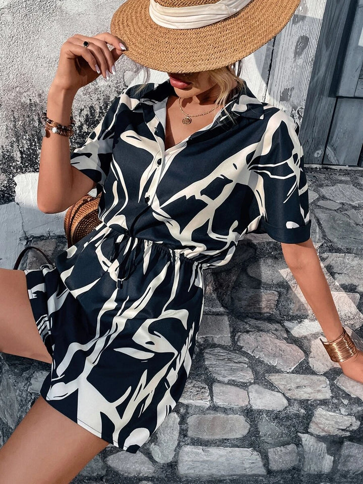 Graphic Print Front Knot Romper