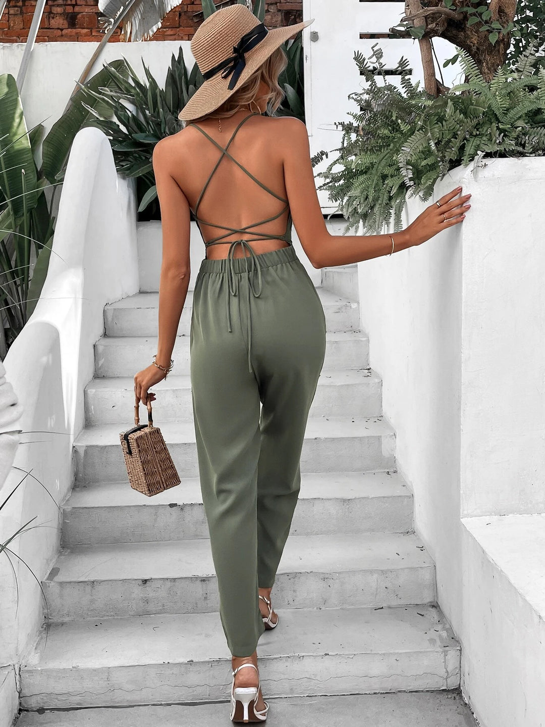 Lace Up Backless Cami Jumpsuit