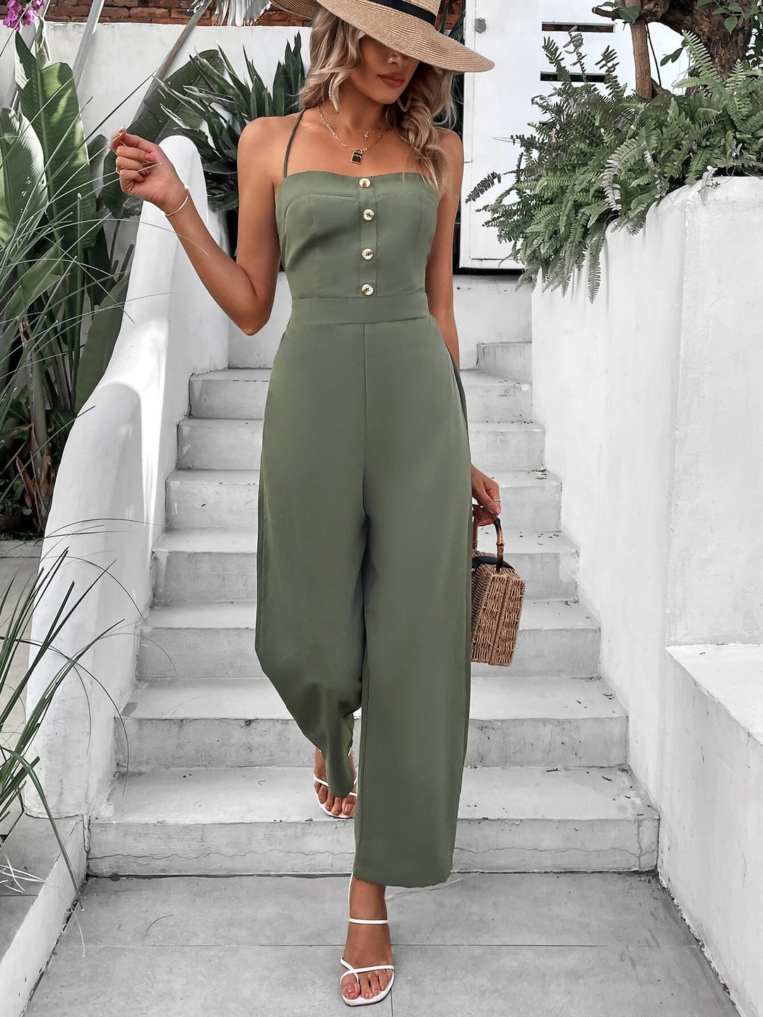 Lace Up Backless Cami Jumpsuit