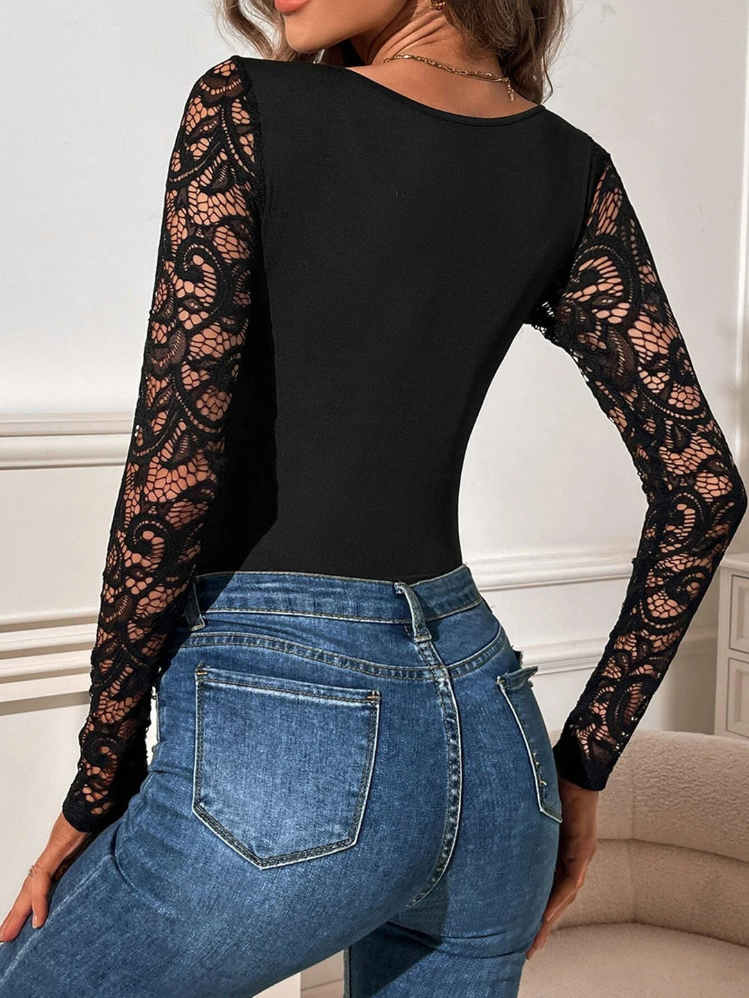 Contrast Lace Neck Bodysuit