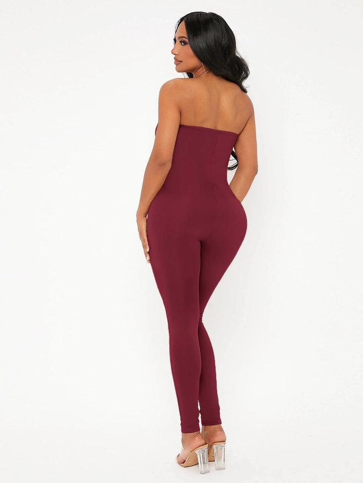 Solid Colored Long Tube Sleeveless Jumpsuit