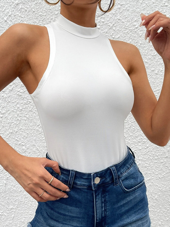 Plain Halter Neck Skinny Bodysuit