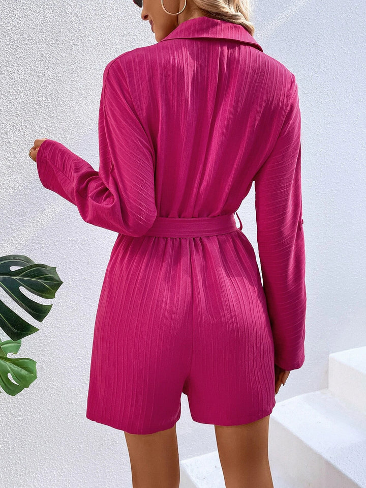 Flap Detail Belted Shirt Romper