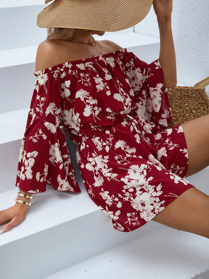 Floral Print Off Shoulder Romper