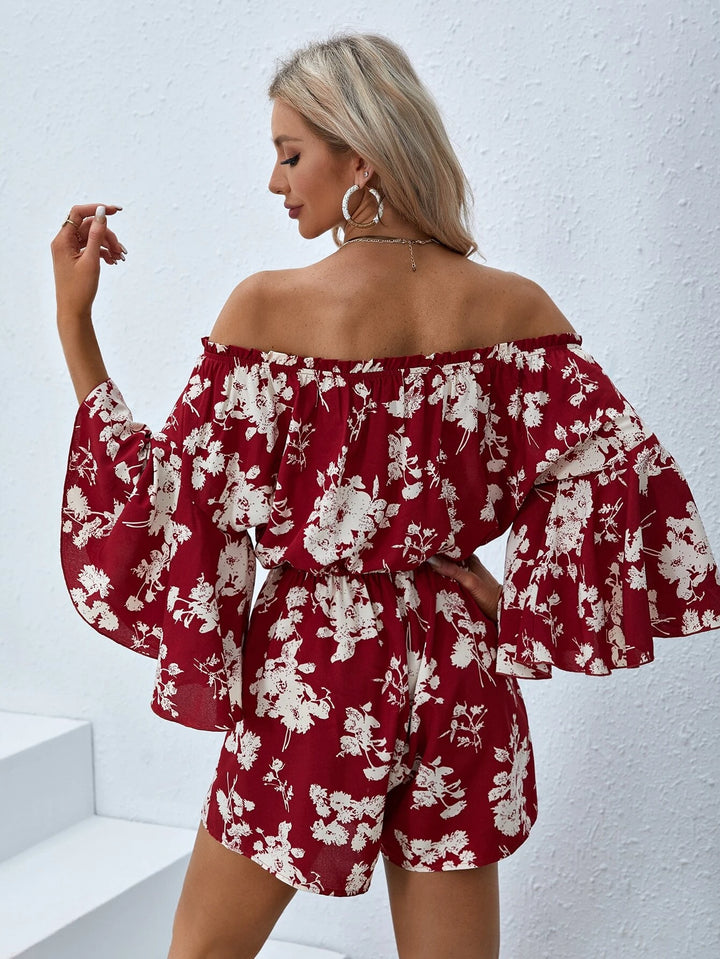 Floral Print Off Shoulder Romper