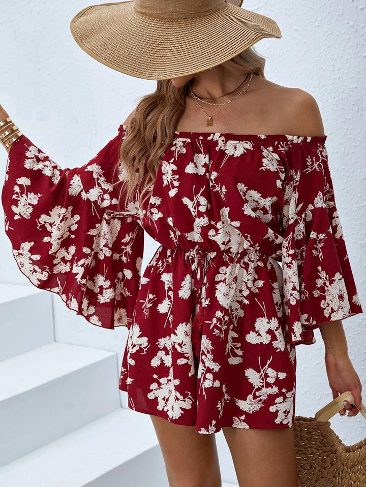 Floral Print Off Shoulder Romper