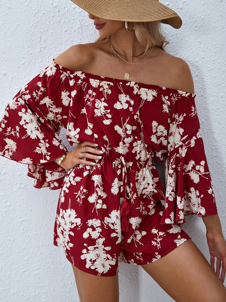 Floral Print Off Shoulder Romper