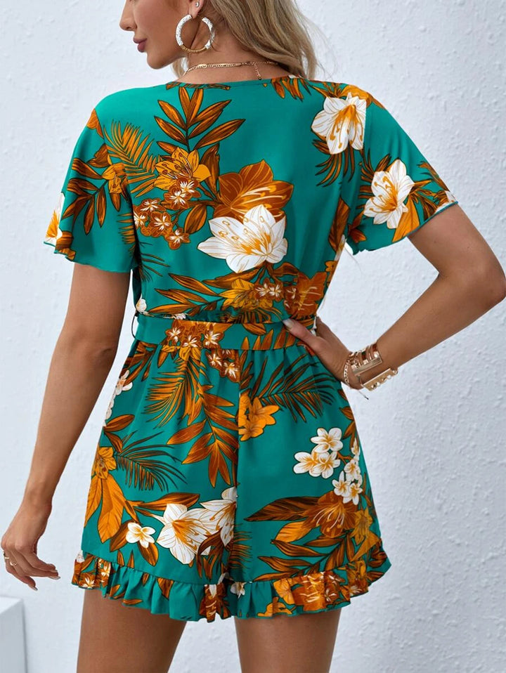 Floral Print Butterfly Sleeve Romper