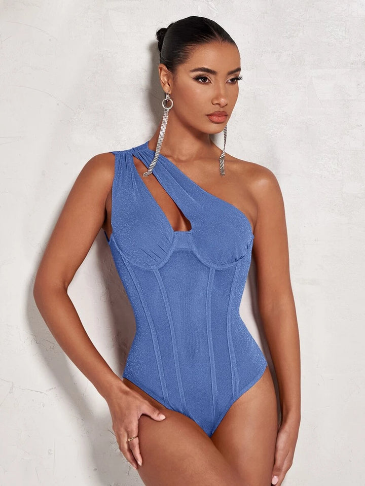 One Shoulder Cut Out Sleeveless Bodysuit