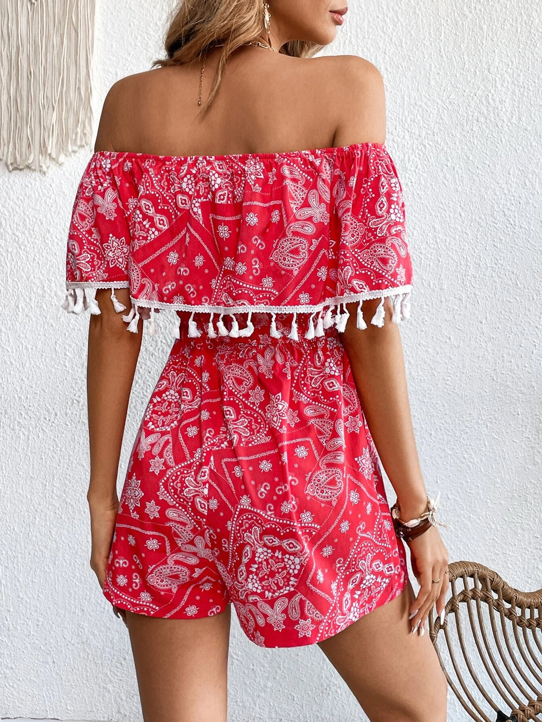 Paisley Pattern Off Shoulder Romper