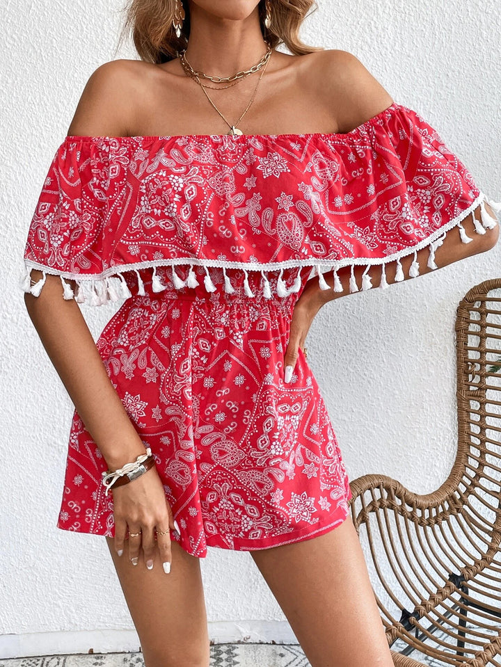 Paisley Pattern Off Shoulder Romper