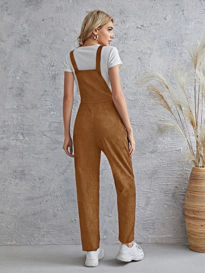 Sleeveless Pocket Front Cord Overalls