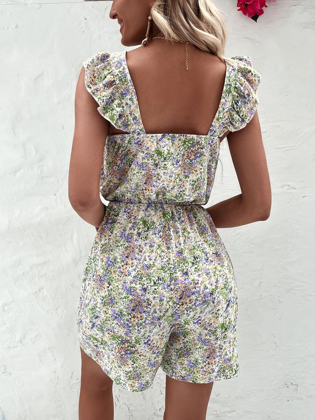 Floral Ruffle Trim Romper