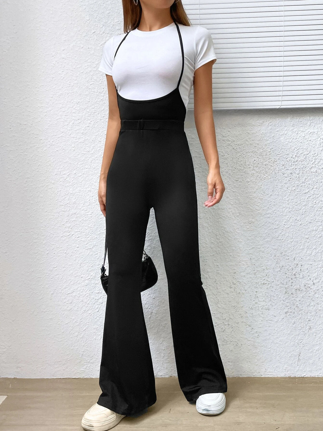 Solid Colored Backless Tie Jumpsuit