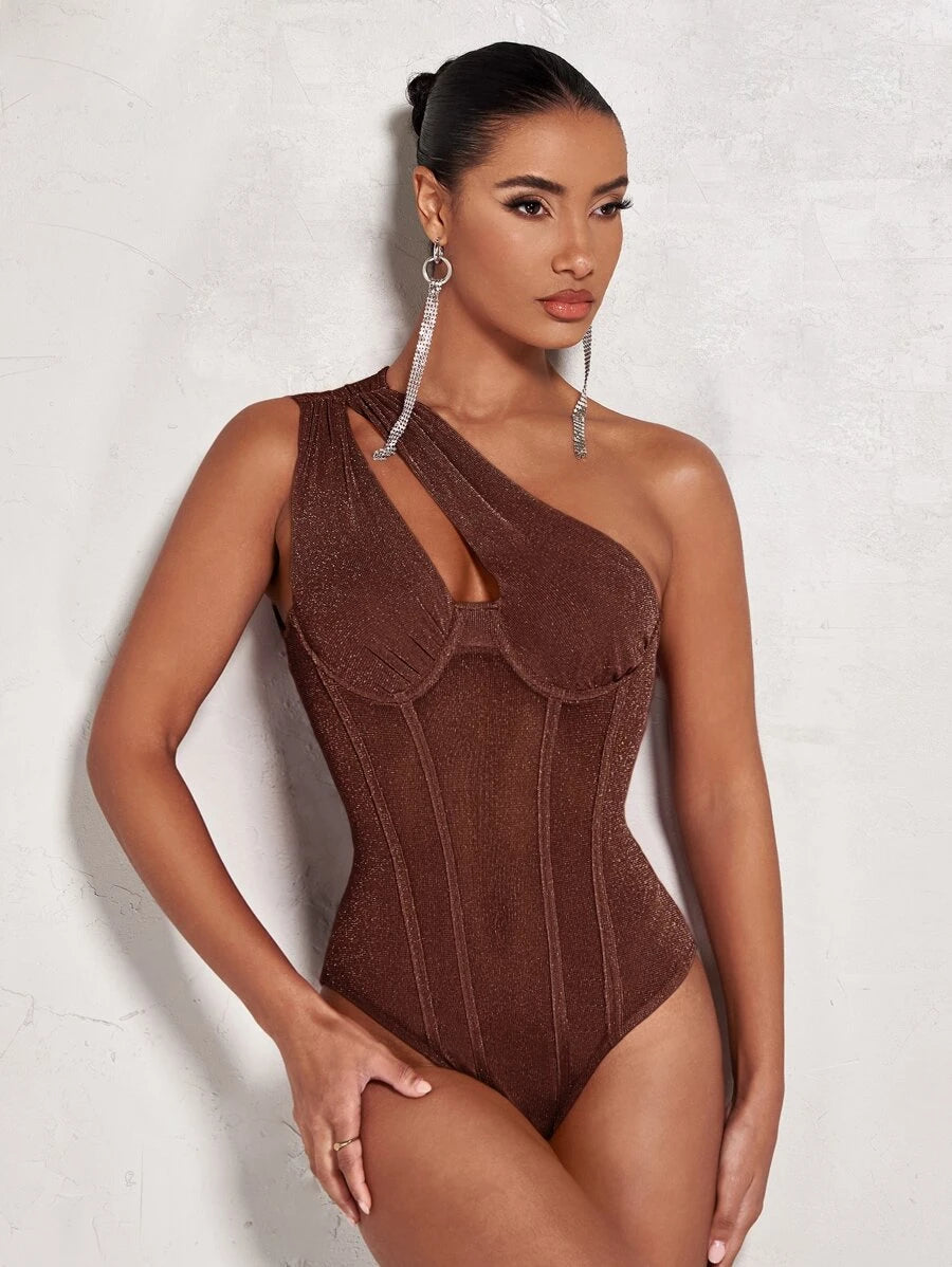 One Shoulder Cut Out Sleeveless Bodysuit