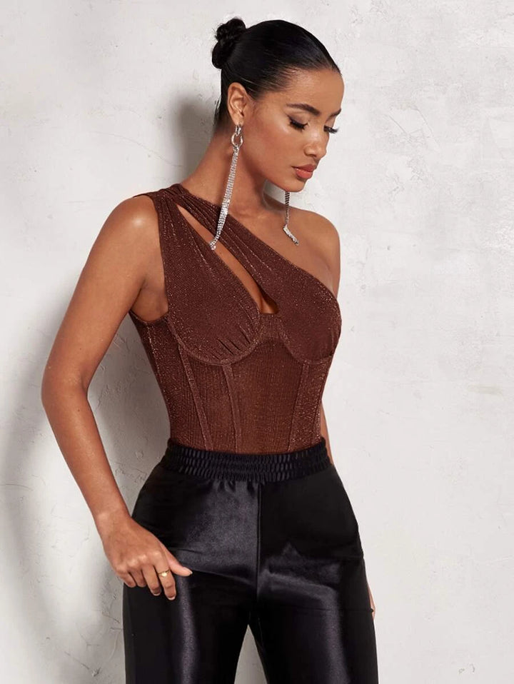 One Shoulder Cut Out Sleeveless Bodysuit