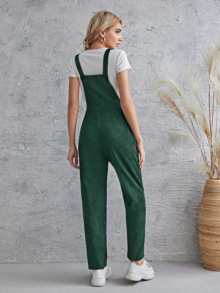 Sleeveless Pocket Front Cord Overalls