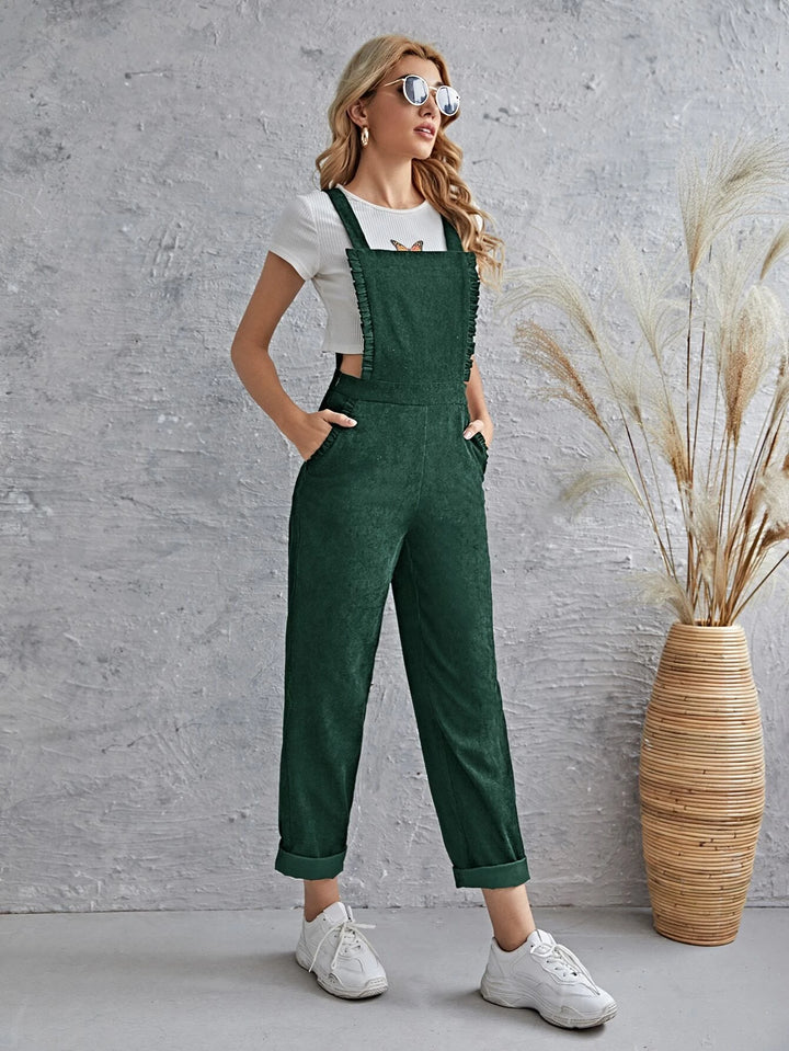 Sleeveless Pocket Front Cord Overalls