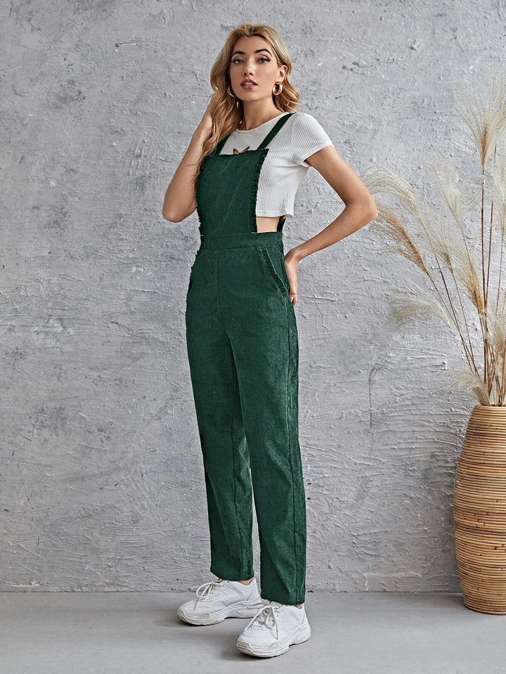 Sleeveless Pocket Front Cord Overalls