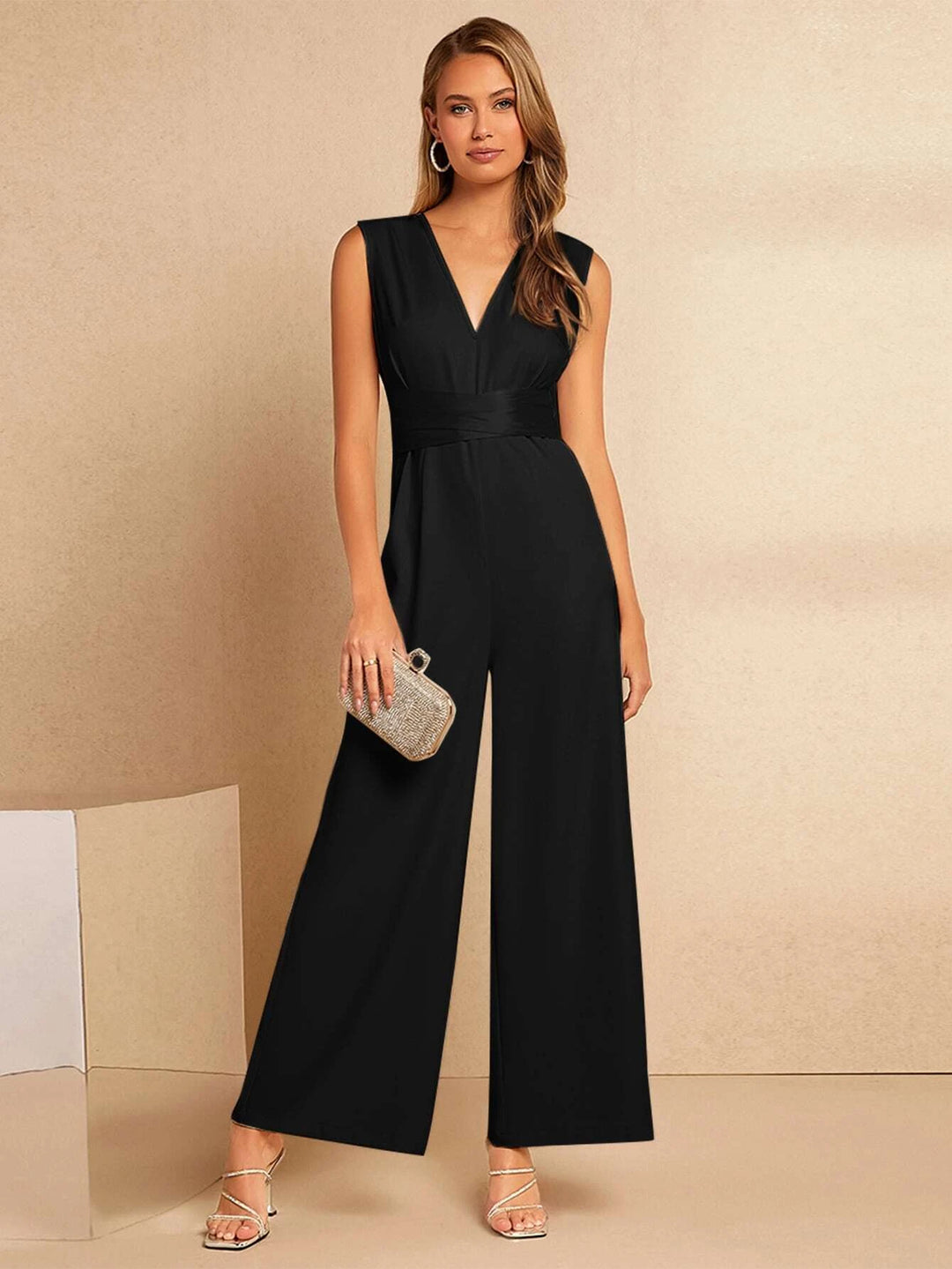 Tie Back V Neck Jumpsuit