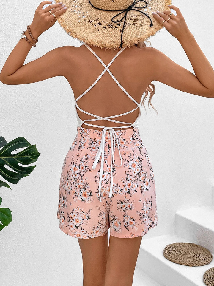 Floral Print Twist Front Cami Romper