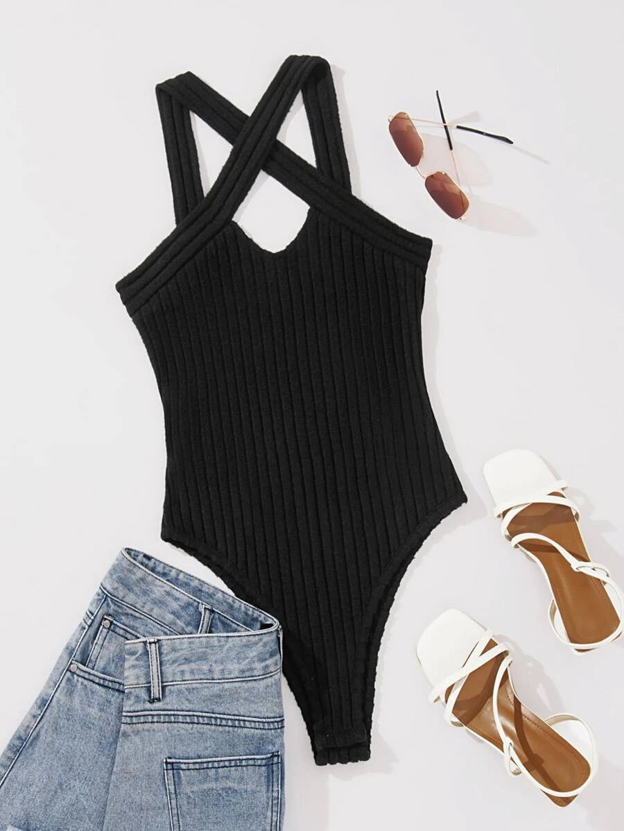 Criss Cross Rib Knit Bodysuit