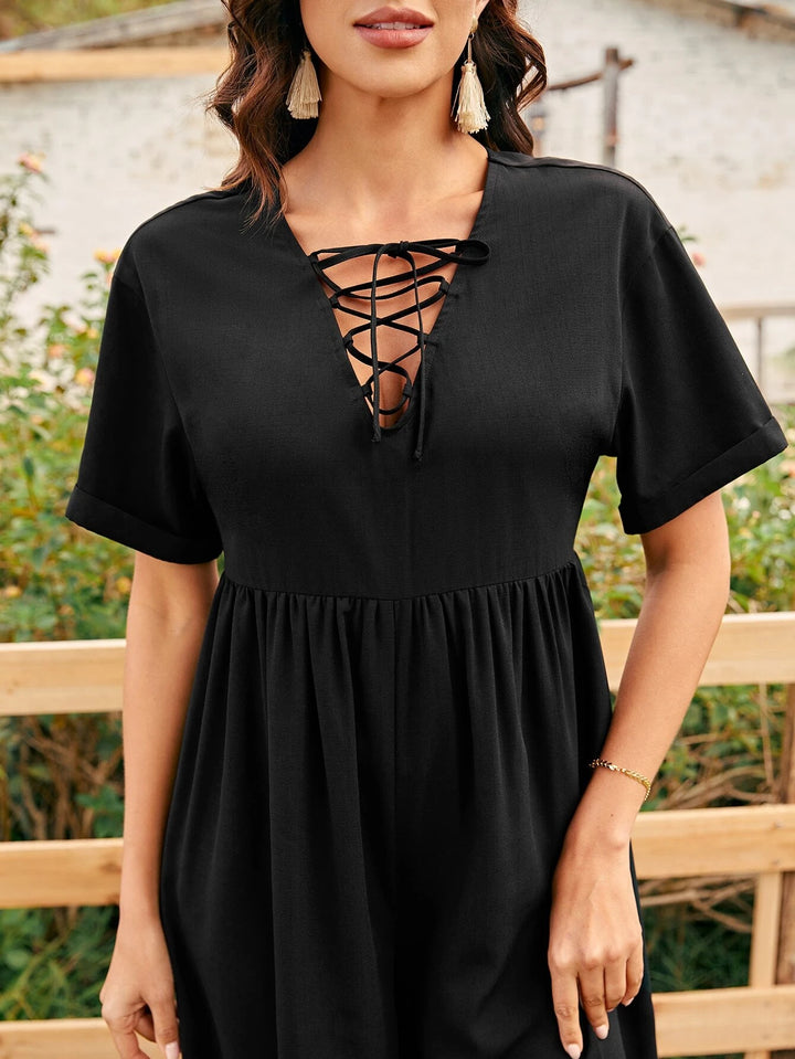 Lace Up Front Wide Leg Jumpsuit