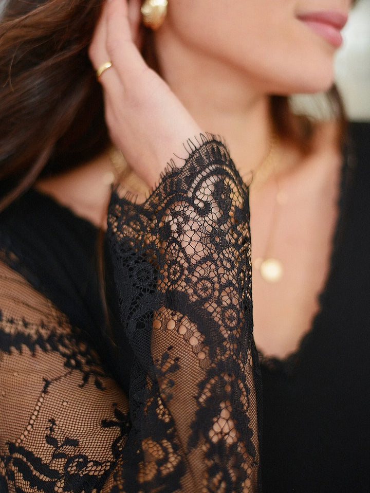 Contrast Lace Backless Bodysuit