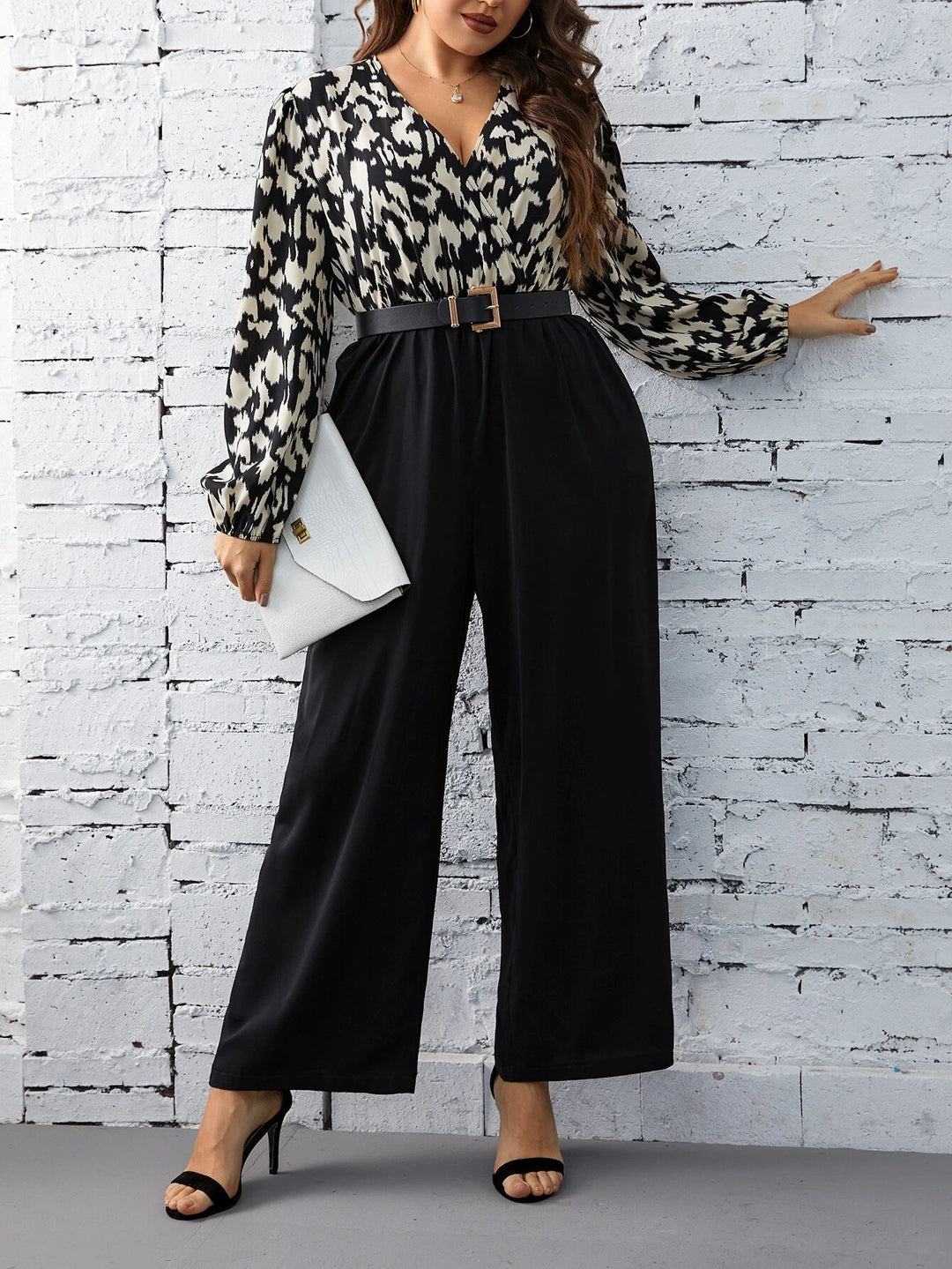 Graphic Print Lantern Sleeve Jumpsuit