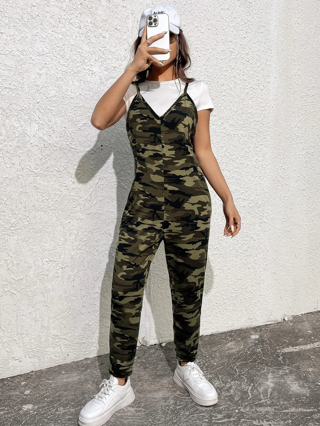 Pocket Front Camo Jumpsuit