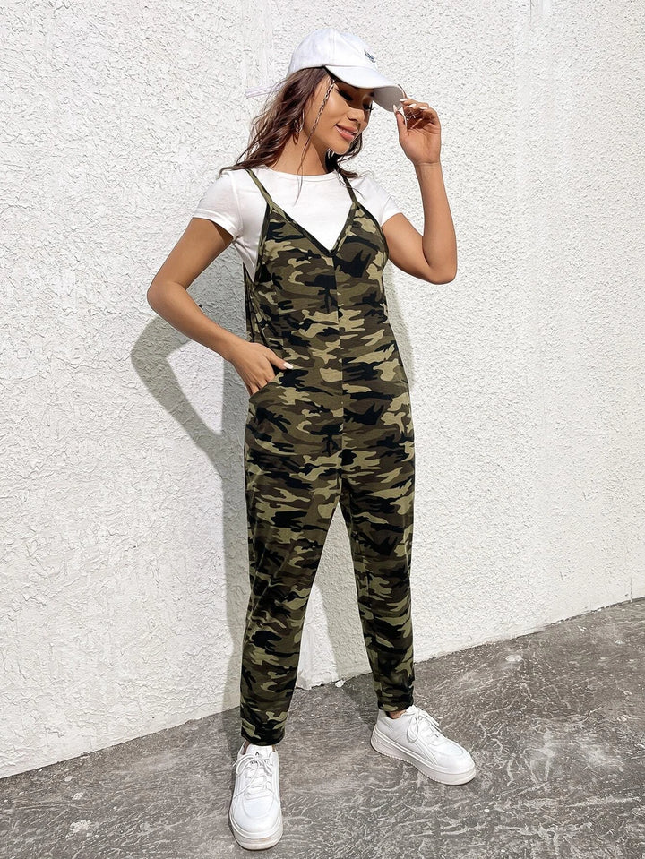 Pocket Front Camo Jumpsuit