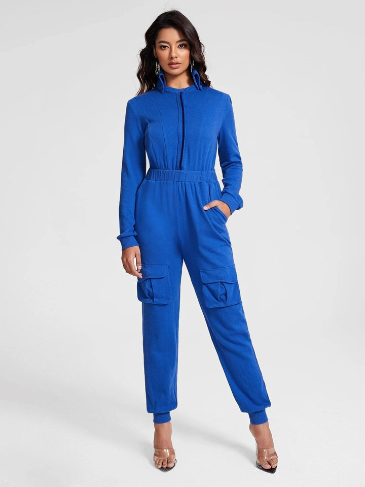 Mock Neck Flap Pocket Jumpsuit