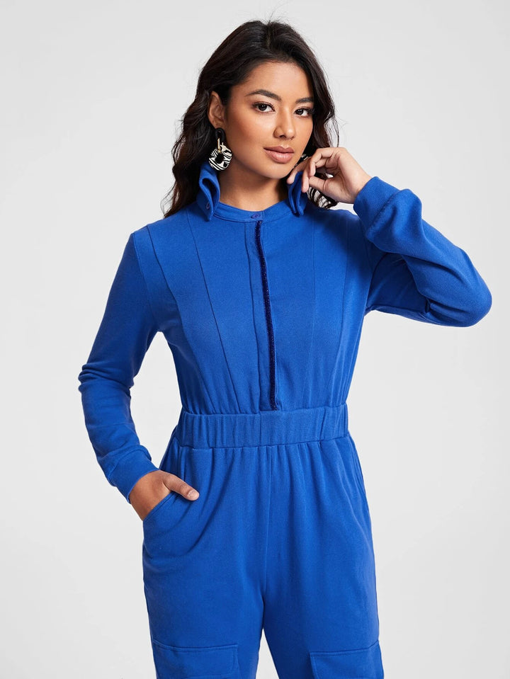 Mock Neck Flap Pocket Jumpsuit