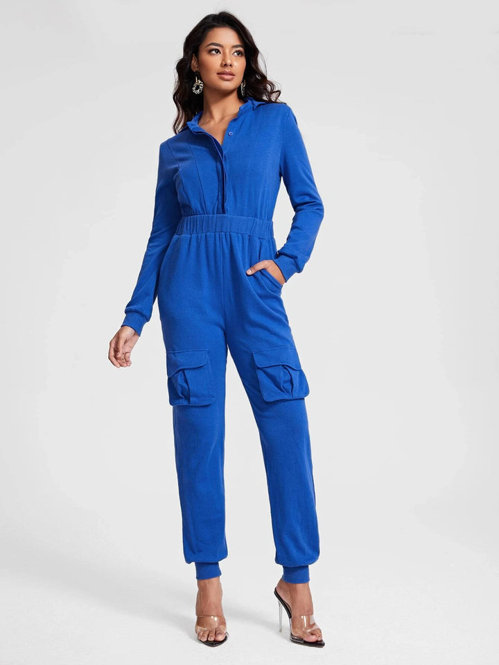 Mock Neck Flap Pocket Jumpsuit